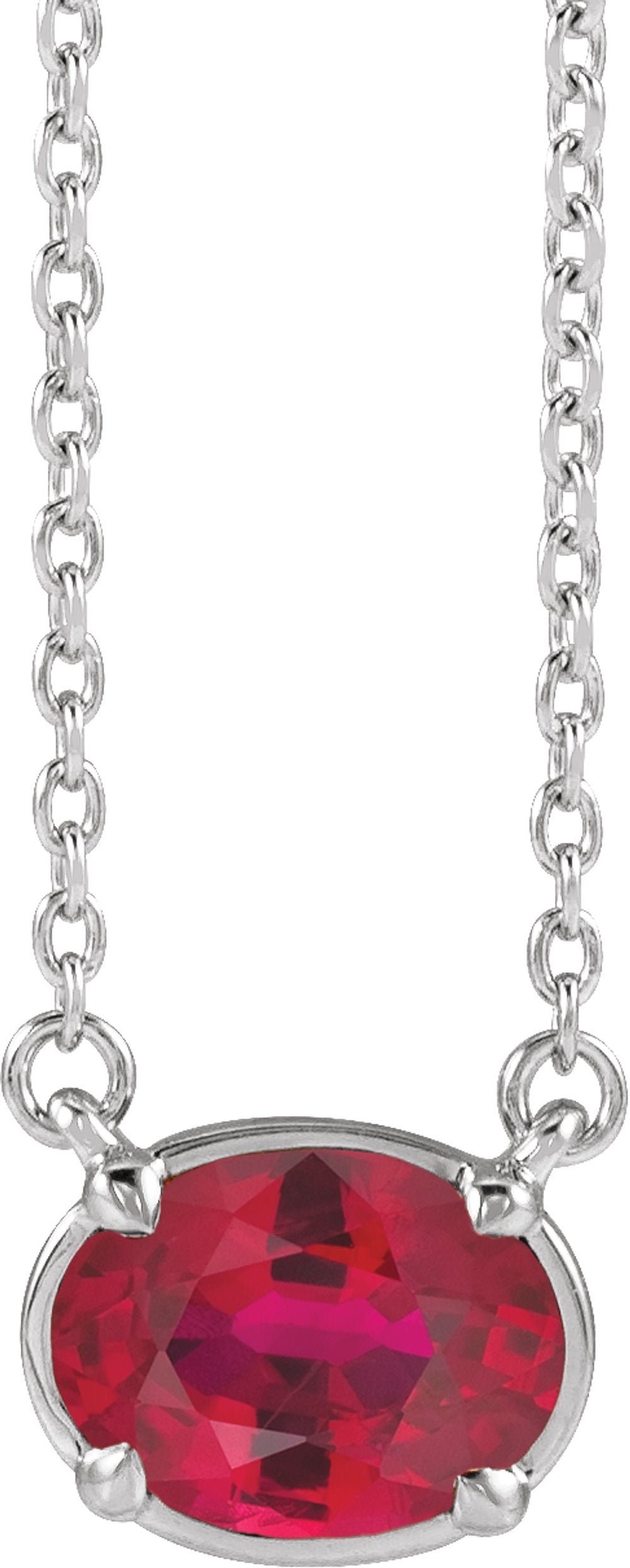 Sterling Silver Lab-Grown Ruby Claw-Prong Bezel-Style 18" Necklace