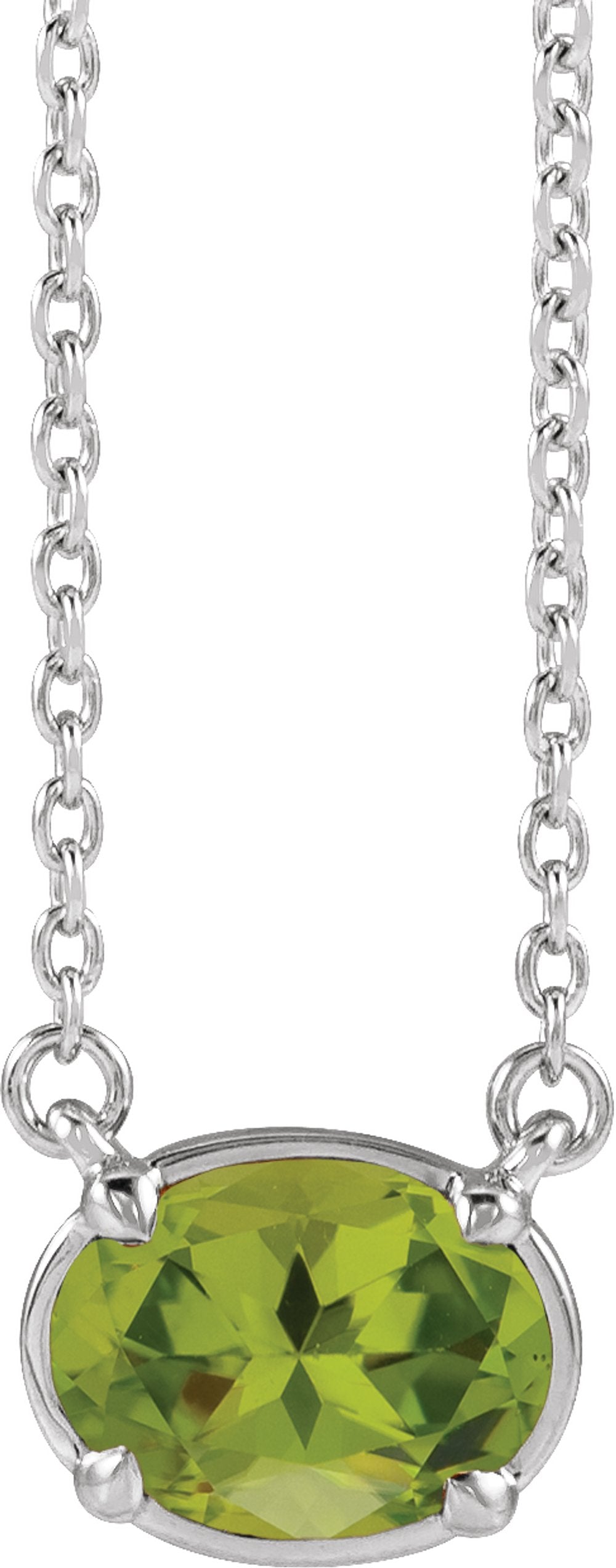14K White Gold Natural Peridot Claw-Prong Bezel-Style 18" Necklace