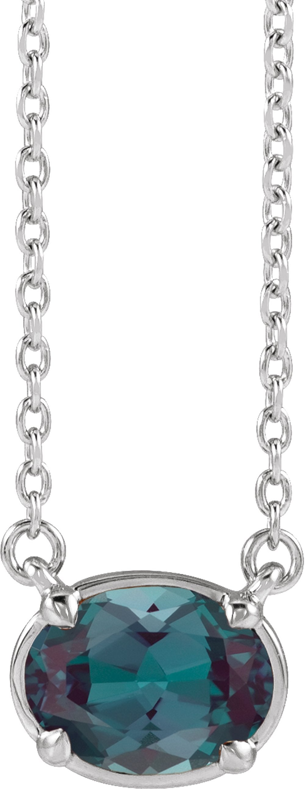 Sterling Silver Lab-Grown Alexandrite Claw-Prong Bezel-Style 18" Necklace