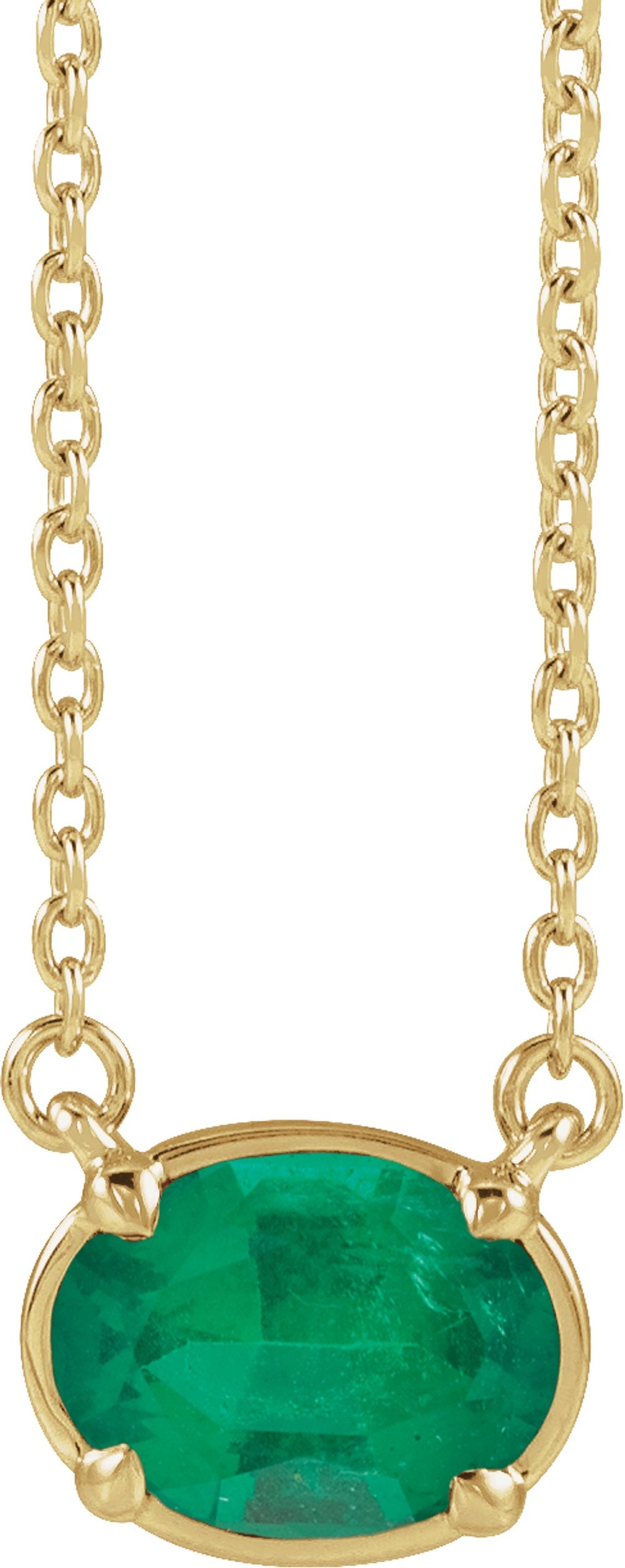 14K Yellow Gold Lab-Grown Emerald Claw-Prong Bezel-Style 18" Necklace