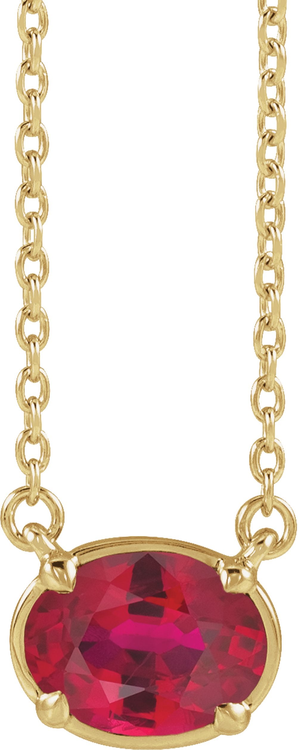 10K Yellow Gold Lab-Grown Ruby Claw-Prong Bezel-Style 18" Necklace