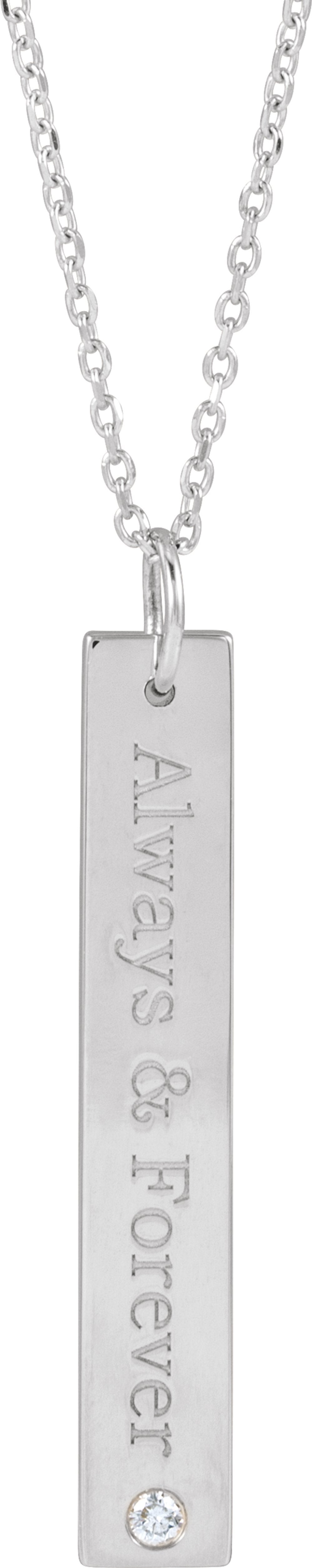 Sterling Silver .03 CT Natural Diamond Engravable Bar 16-18" Necklace