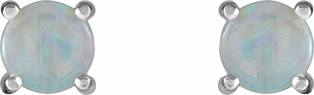 14K White Gold 6 mm Natural White Opal Earrings