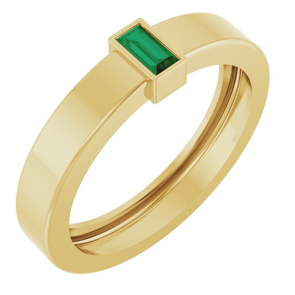 14K Yellow Gold Lab-Grown Emerald Bezel-Set Ring Size 7