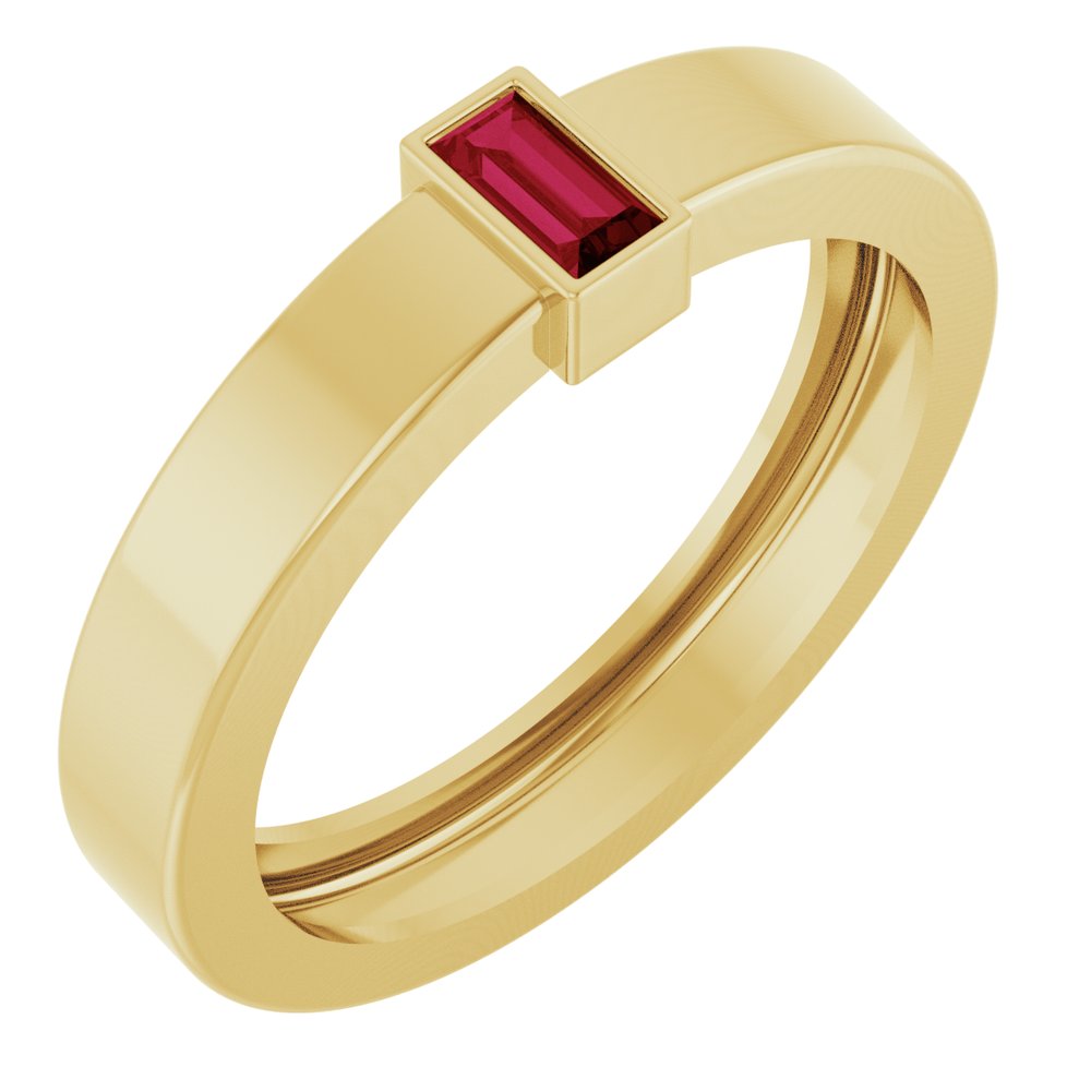 14K Yellow Gold Lab-Grown Ruby Bezel-Set Ring Size 7
