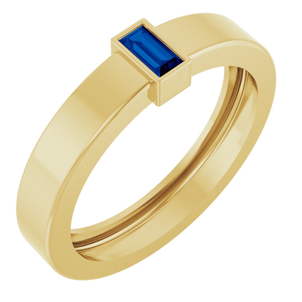 14K Yellow Gold Lab-Grown Blue Sapphire Bezel-Set Ring Size 7