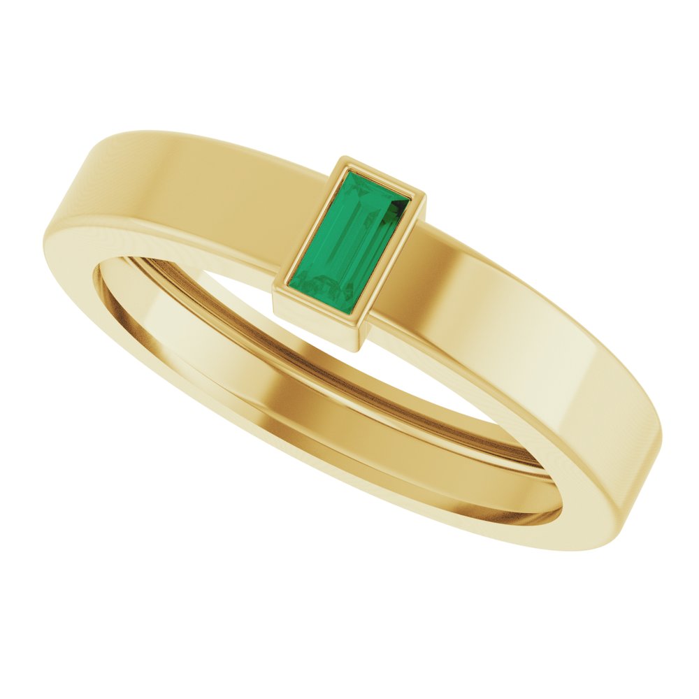 14K Yellow Gold Lab-Grown Emerald Bezel-Set Ring Size 7