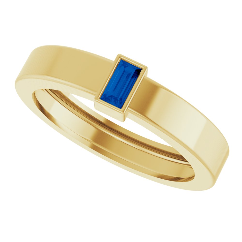 14K Yellow Gold Lab-Grown Blue Sapphire Bezel-Set Ring Size 7