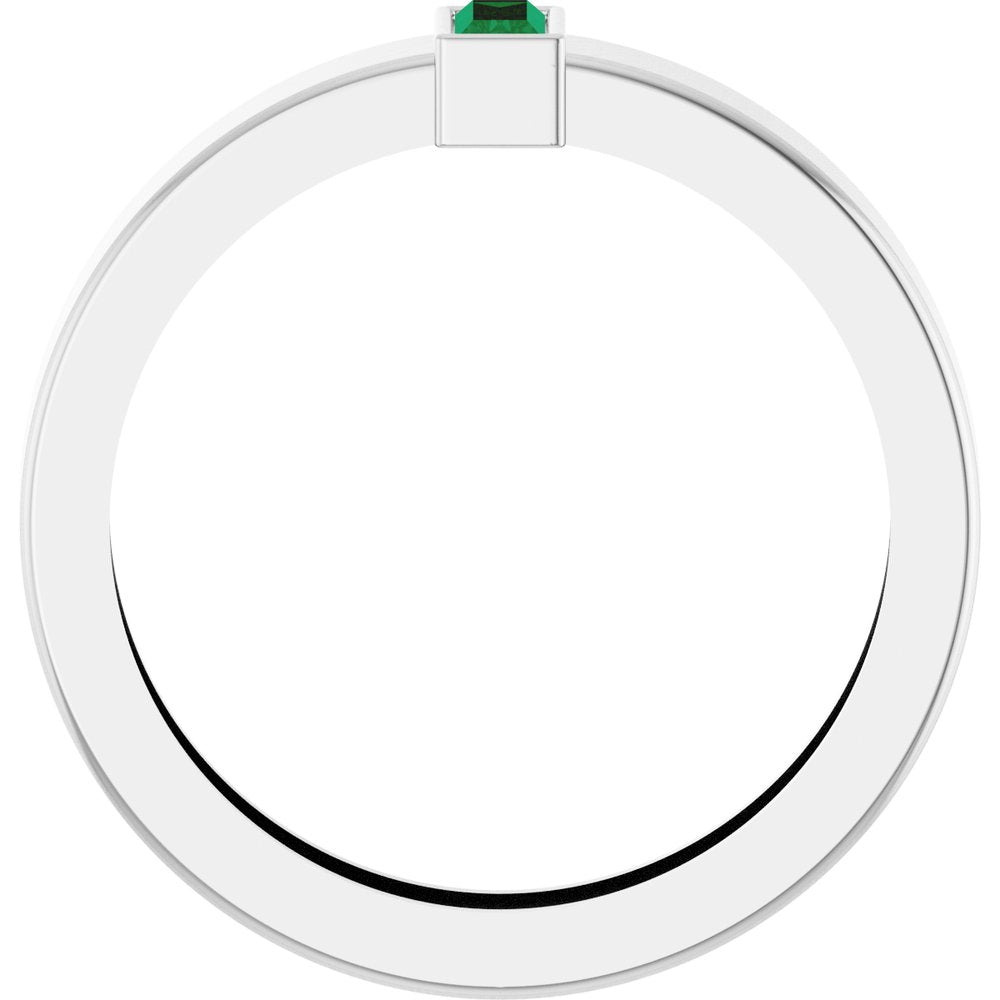 14K White Gold Lab-Grown Emerald Bezel-Set Ring Size 7