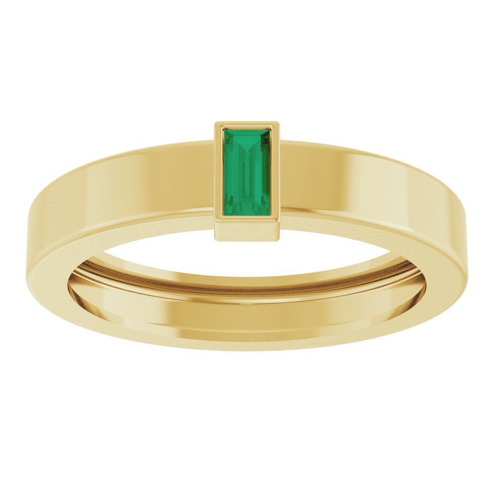 14K Yellow Gold Lab-Grown Emerald Bezel-Set Ring Size 7