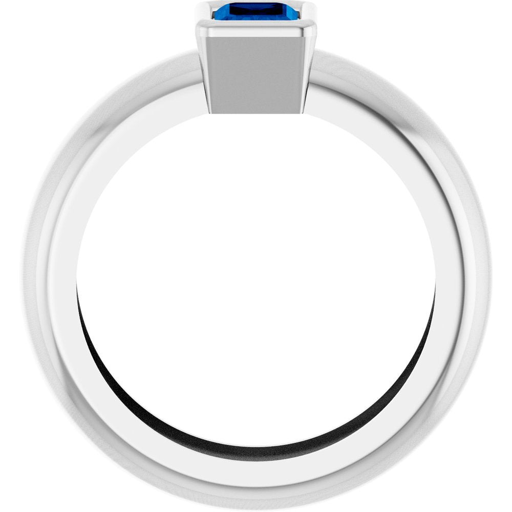 14K White Gold Lab-Grown Blue Sapphire Lightweight Ring