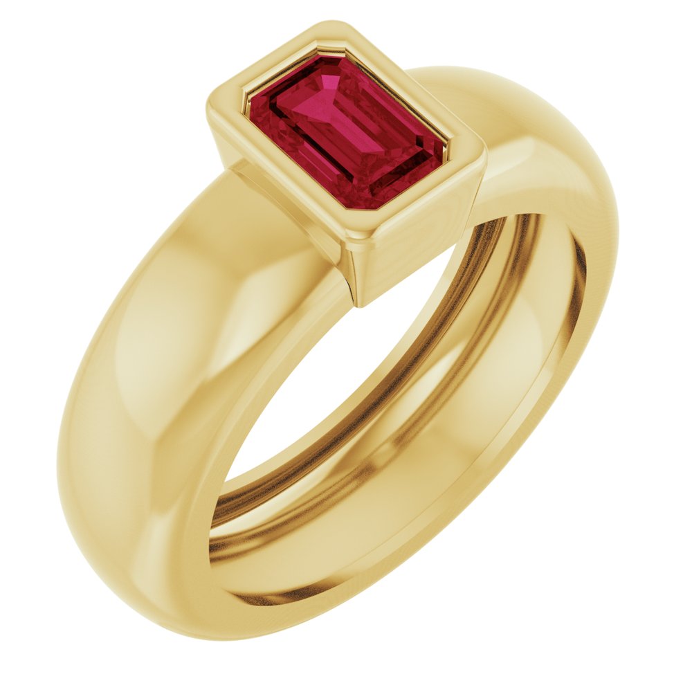 14K Yellow Gold Lab-Grown Ruby Lightweight Ring