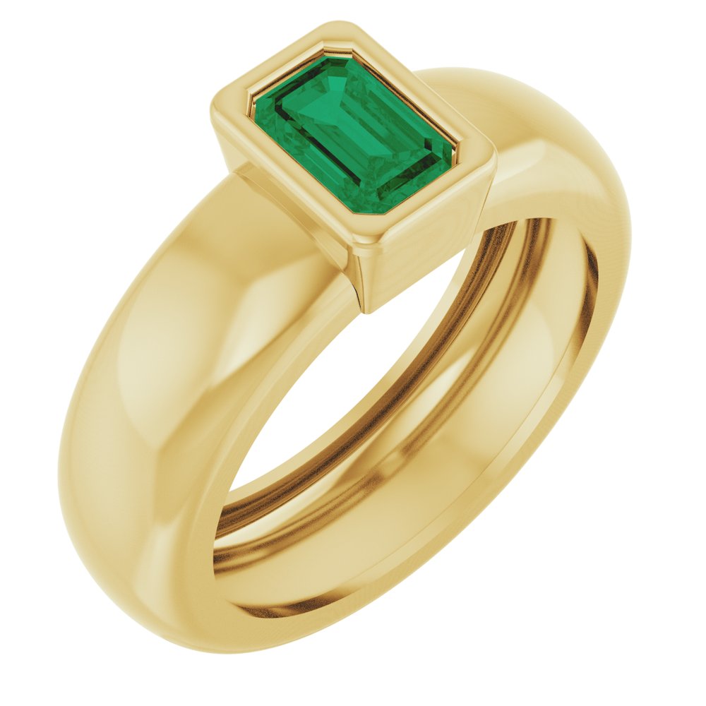 14K Yellow Gold Lab-Grown Emerald Lightweight Ring