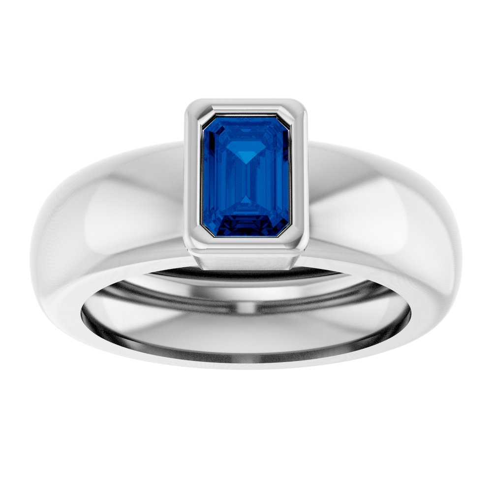 14K White Gold Lab-Grown Blue Sapphire Lightweight Ring