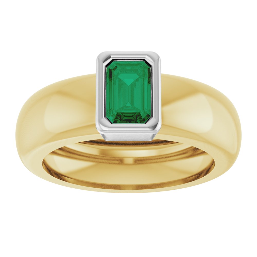 14K Yellow/White Gold Lab-Grown Emerald Lightweight Ring