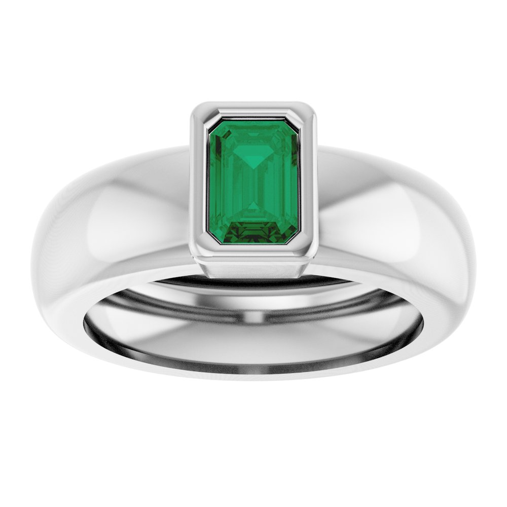 14K White Gold Lab-Grown Emerald Lightweight Ring
