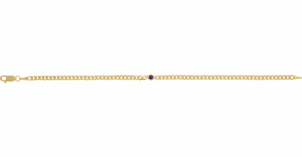 14K Yellow Gold Natural Amethyst Link 7" Bracelet
