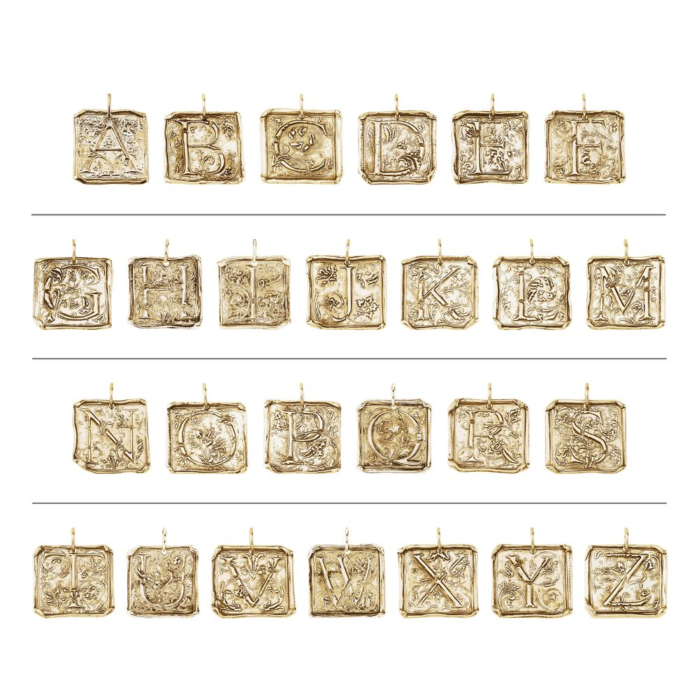 14K Yellow Gold Posh Mommy® Initial A Vintage-Inspired Pendant