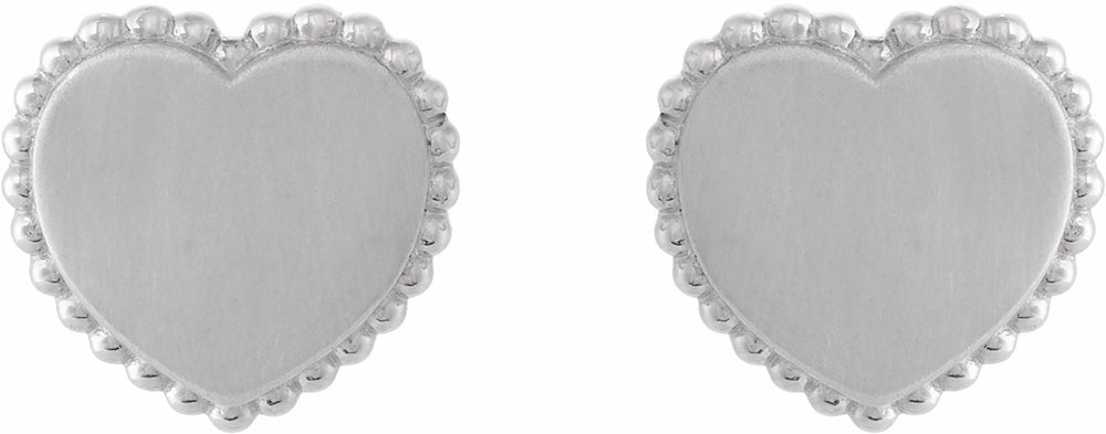 Sterling Silver Engravable Beaded Heart Earrings