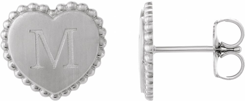 Sterling Silver Engravable Beaded Heart Earrings