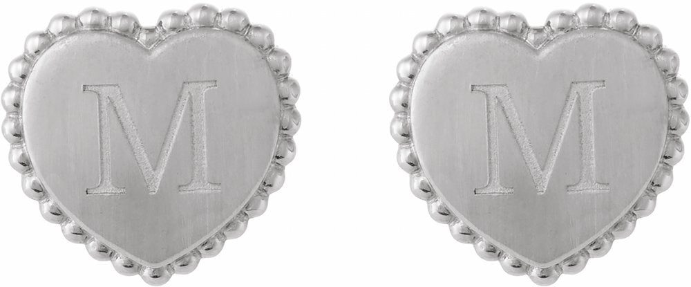 Sterling Silver Engravable Beaded Heart Earrings