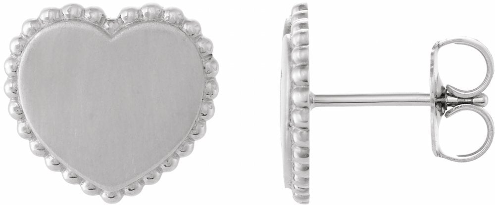 Sterling Silver Engravable Beaded Heart Earrings