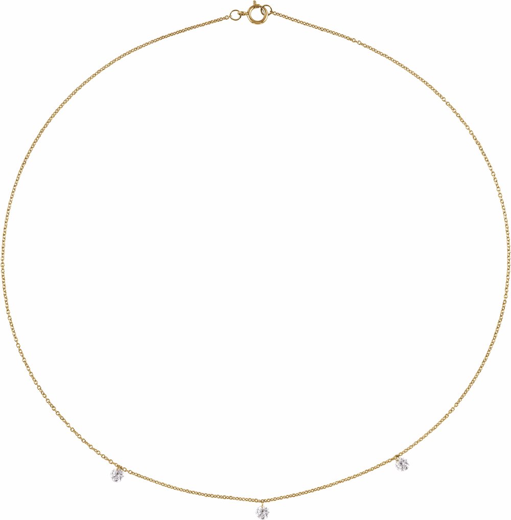 14K Yellow Gold 1/2 CTW Lab-Grown Drilled Diamond Three-Stone Station 16" Necklace