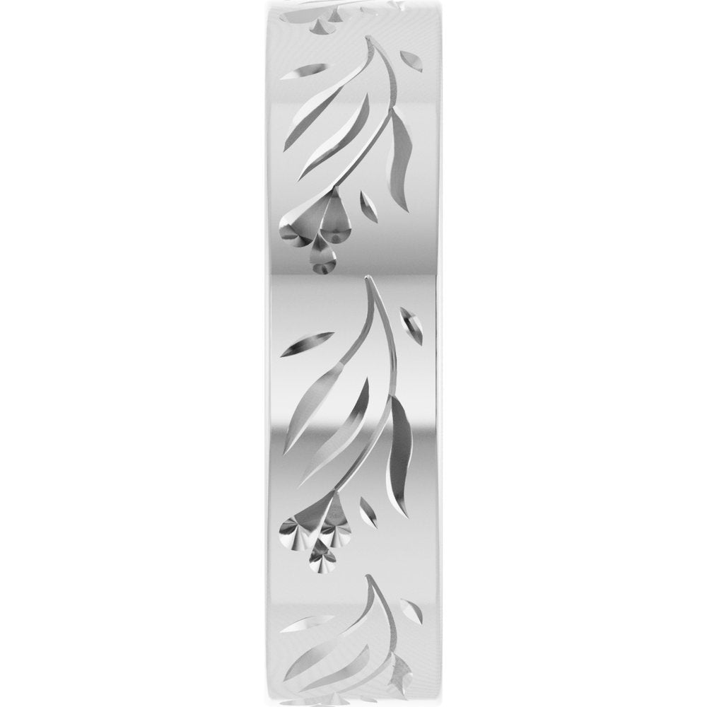 10K White Gold 5 mm Nature-Inspired Flat Band Size 7