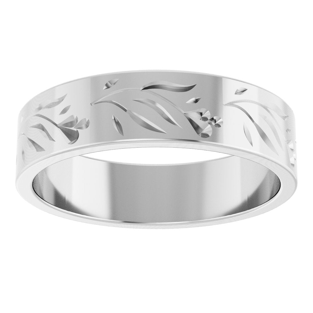 10K White Gold 5 mm Nature-Inspired Flat Band Size 7