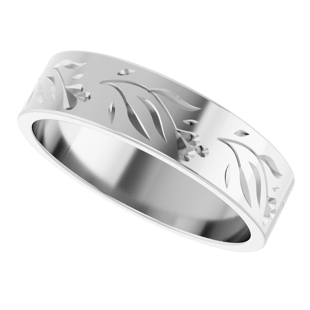 10K White Gold 5 mm Nature-Inspired Flat Band Size 7