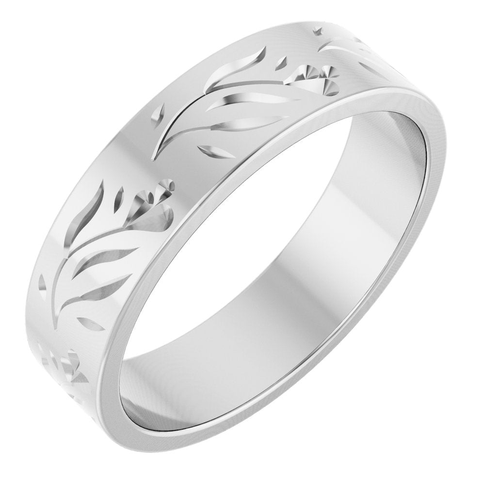 10K White Gold 5 mm Nature-Inspired Flat Band Size 7
