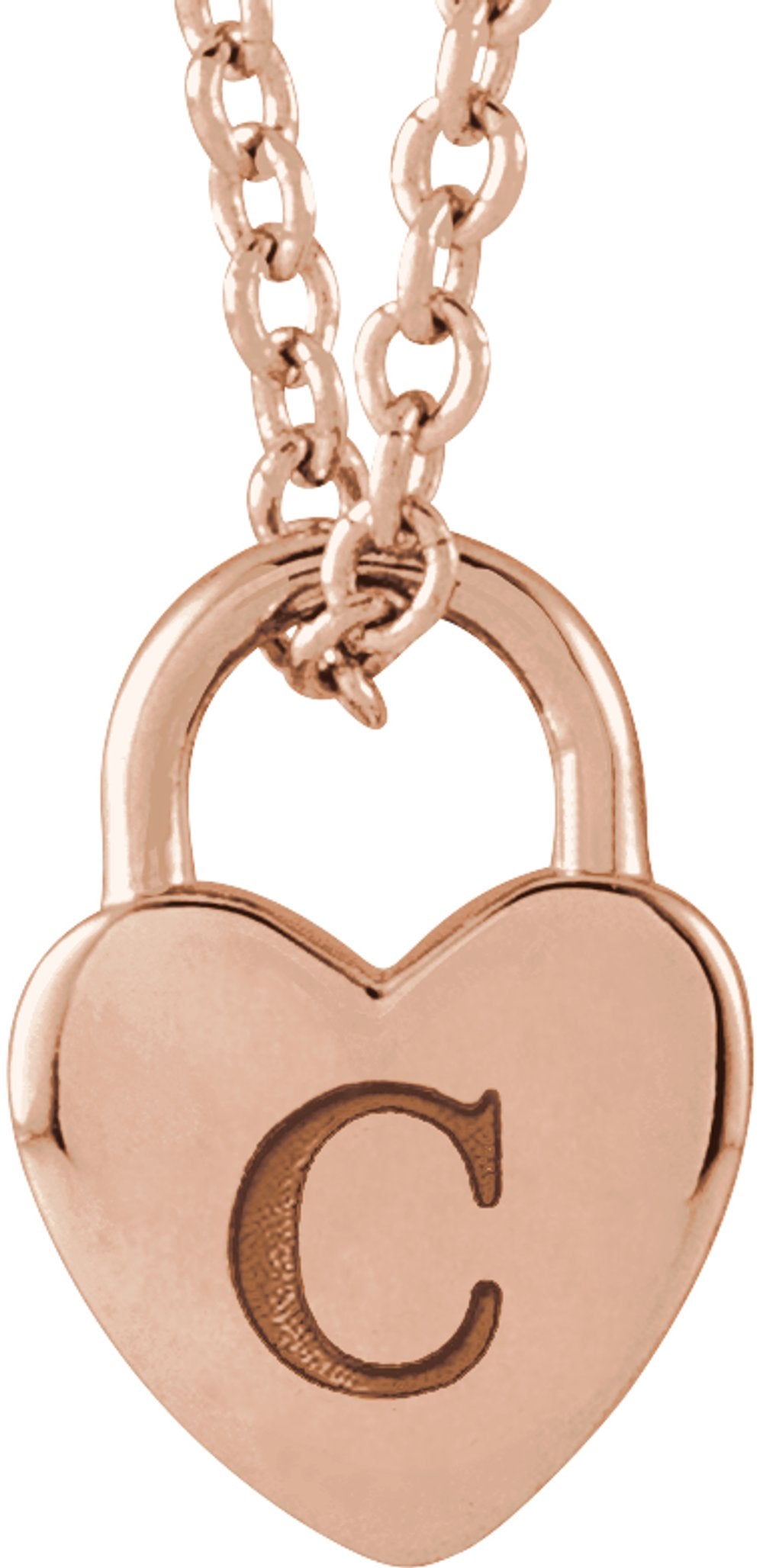 14K Rose Gold Engravable Heart Lock 16-18" Necklace