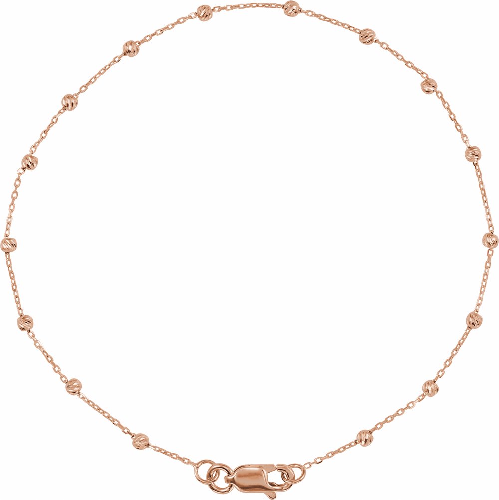 14K Rose Gold .65 mm Beaded Cable 7" Chain