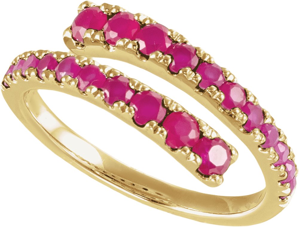 14K Yellow Gold Lab-Grown Ruby Bypass Ring