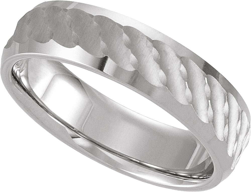 14K White Gold 6 mm Patterned Band Size 10