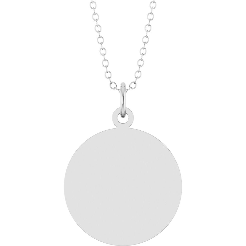 10K White Gold Engravable Round Disc 18" Necklace