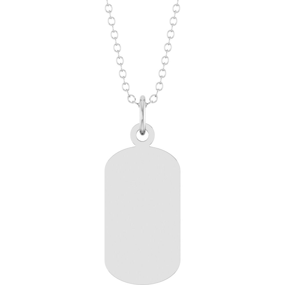 10K White Gold Engravable Dog Tag 18" Necklace