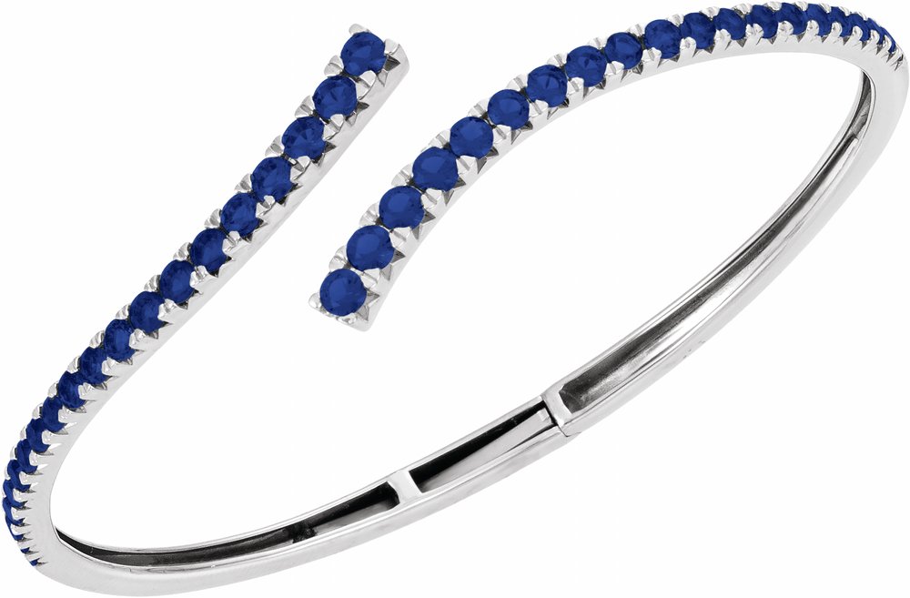 14K White Gold Lab-Grown Blue Sapphire Graduated Bypass Cuff 7 1/4" Bracelet