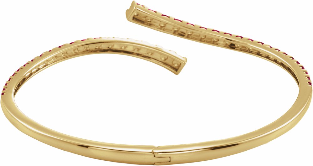 14K Yellow Gold Lab-Grown Ruby Graduated Bypass Cuff 7 1/4" Bracelet