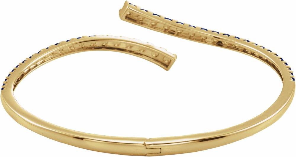 14K Yellow Gold Lab-Grown Blue Sapphire Graduated Bypass Cuff 7 1/4" Bracelet