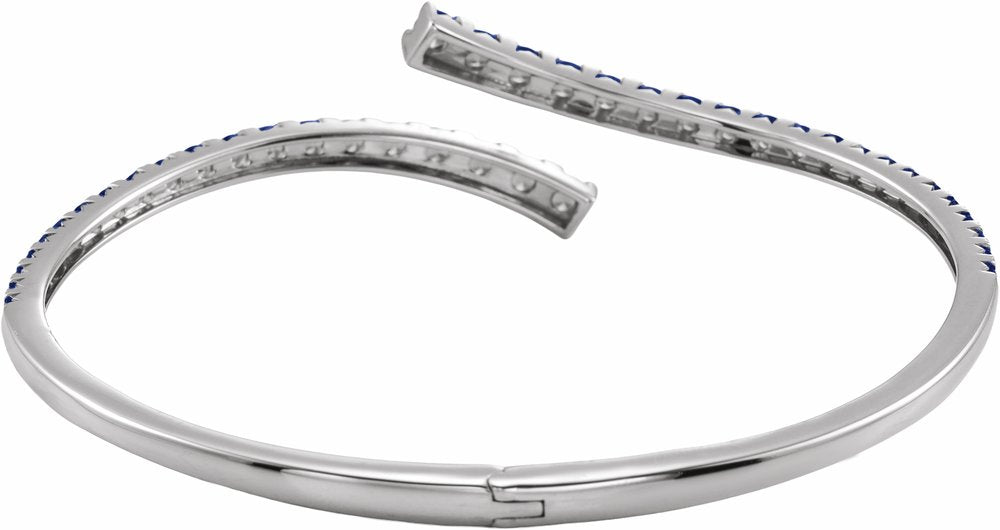 14K White Gold Lab-Grown Blue Sapphire Graduated Bypass Cuff 7 1/4" Bracelet