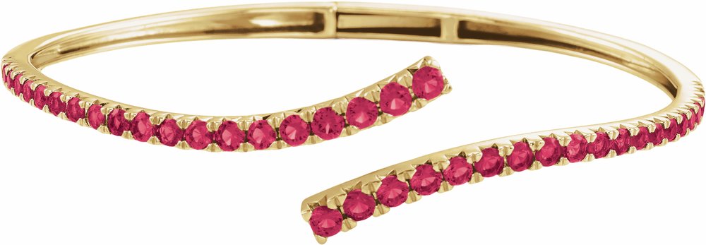 14K Yellow Gold Lab-Grown Ruby Graduated Bypass Cuff 7 1/4" Bracelet