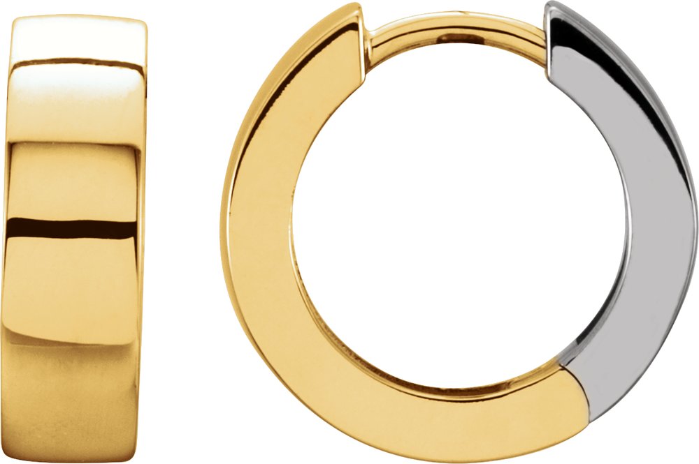 14K Yellow/White Gold Hinged 14.5 mm Hoop Earrings