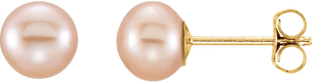 14K Yellow Gold 5-6 mm Cultured Pink Freshwater Pearl Earrings