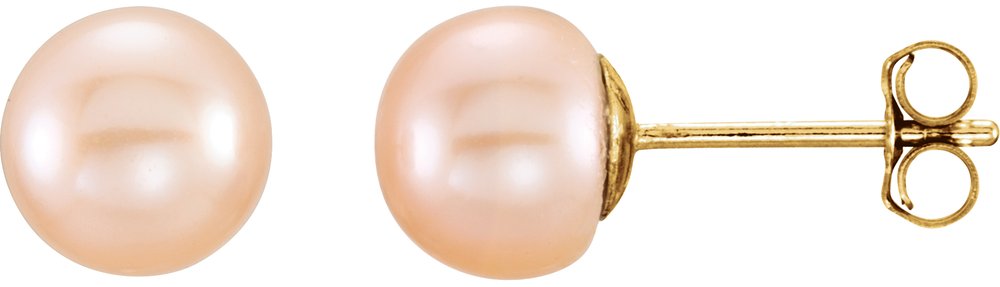 14K Yellow Gold 6-7 mm Cultured Pink Freshwater Pearl Earrings