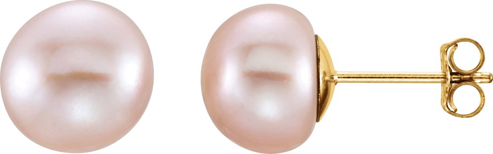 14K Yellow Gold 8-9 mm Cultured Pink Freshwater Pearl Earrings