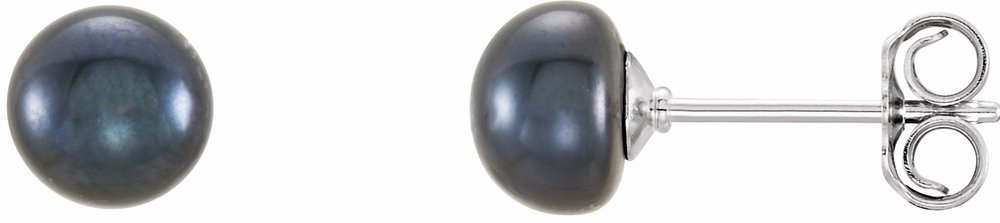 Sterling Silver 5-6 mm Cultured Black Freshwater Button Pearl Earrings