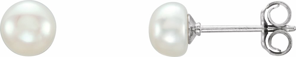 Sterling Silver 5-6 mm Cultured White Freshwater Button Pearl Earrings