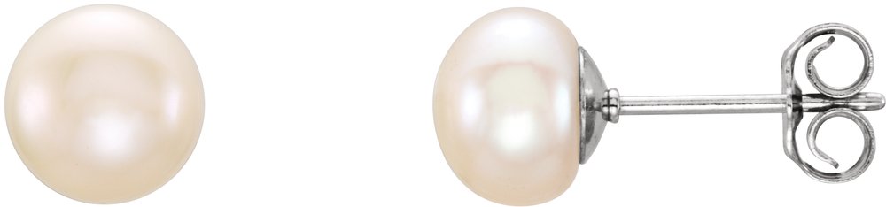 Sterling Silver 6-7 mm Cultured White Freshwater Button Pearl Earrings