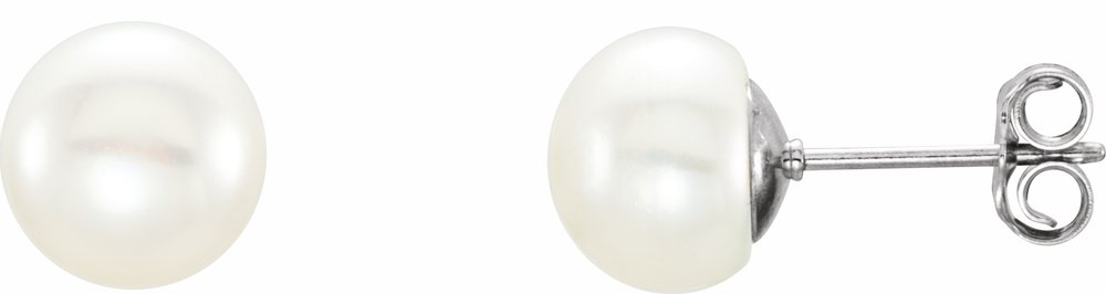 Sterling Silver 8-9 mm Cultured White Freshwater Button Pearl Earrings